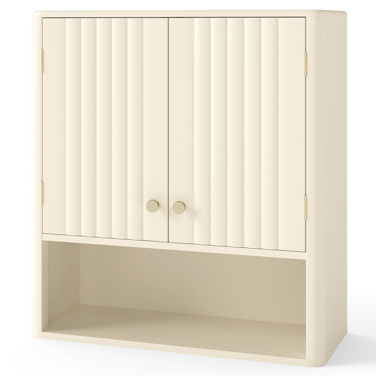 Bathroom Wall Cabinet with Fluted Doors and Gold Handles 2-Door Storage with Adjustable Shelf